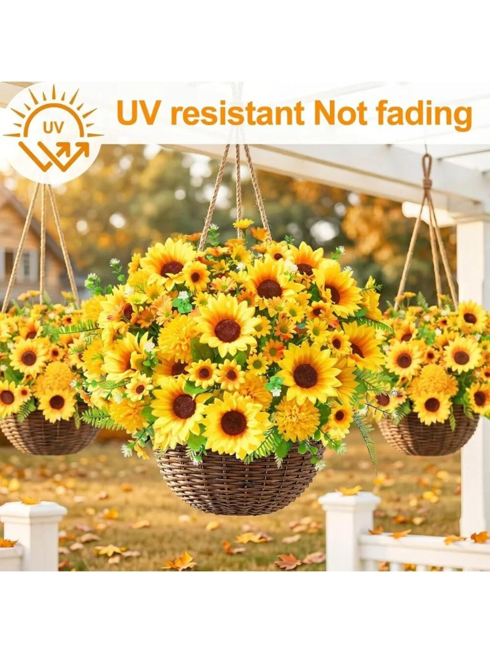 8 Bundles of Faux Sunflowers & Mums - Perfect for Fall Outdoor Decor & Planters